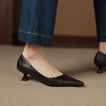 Women's Genuine Leather Pointed-Toe Heels