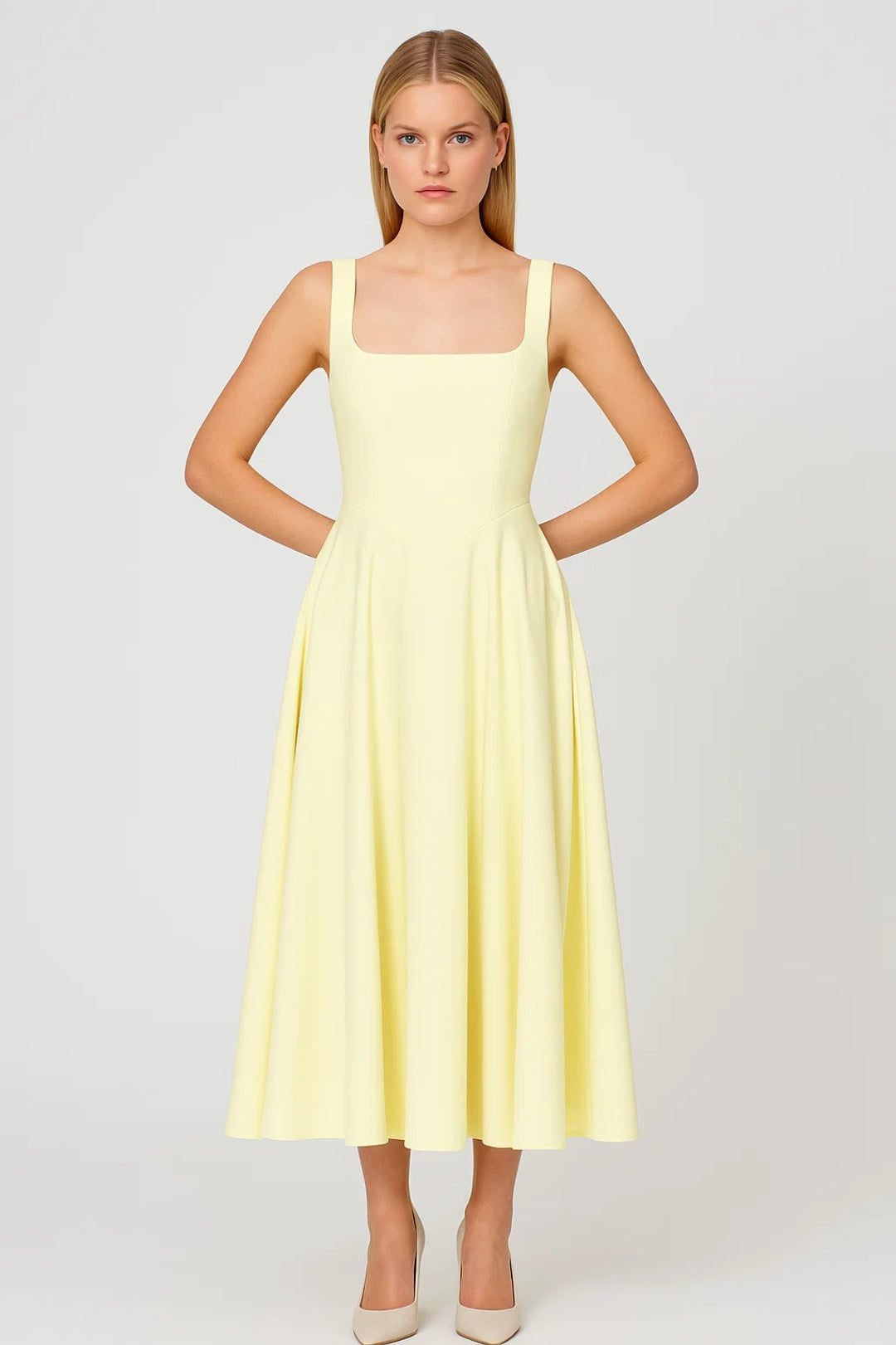 Women's Summer Midi Dress Yellow Lightweight Fabric - 1