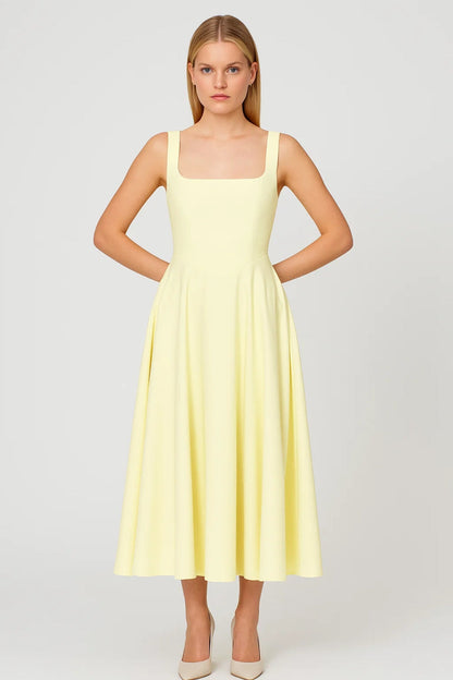 Women's Summer Midi Dress Yellow Lightweight Fabric - 1