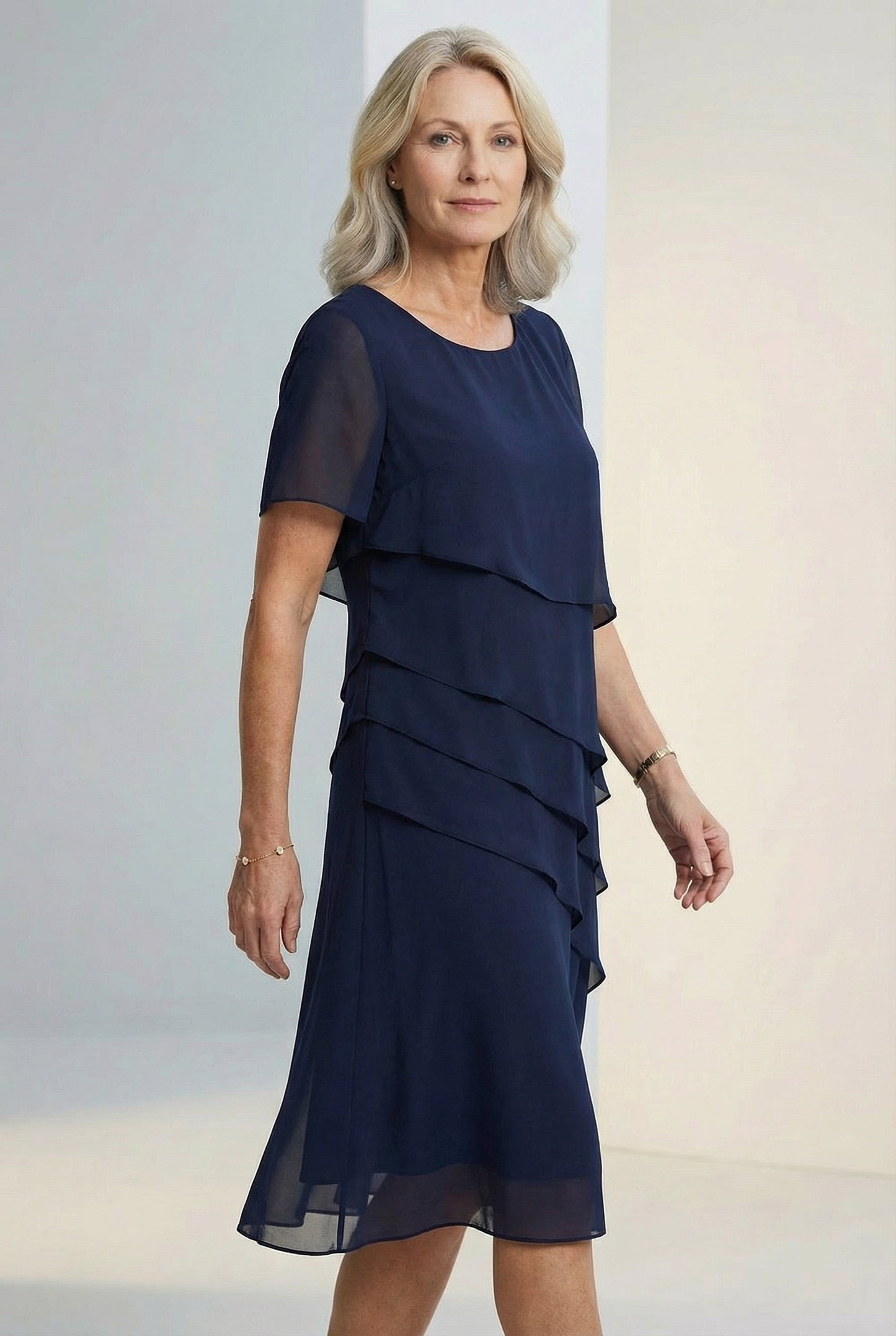Women's Midi Dress White Lightweight Ruffle - 2