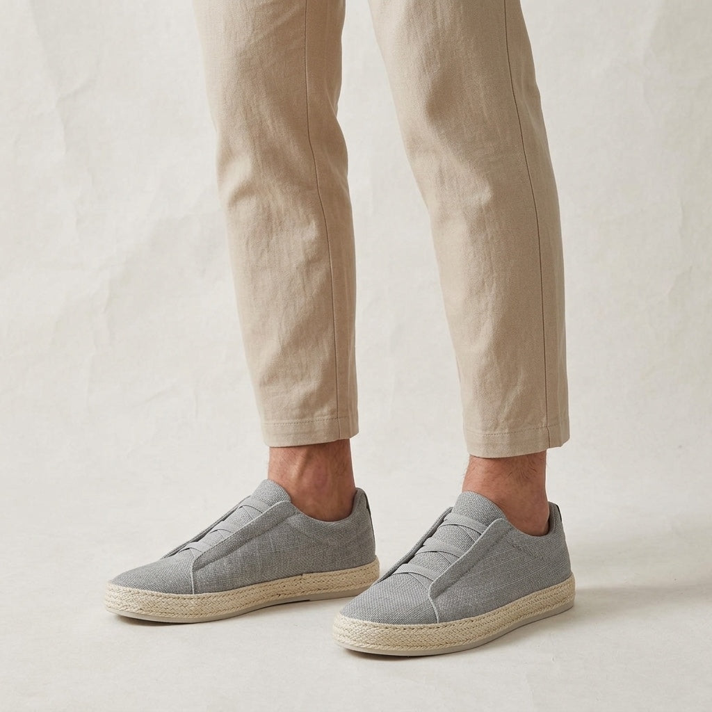 Women's Knit Espadrille Sneakers in Cream – back view | Hensley London