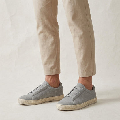 Women's Knit Espadrille Sneakers in Cream – back view | Hensley London