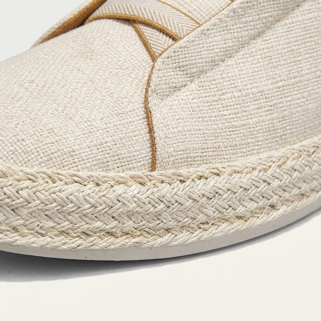 Women's Knit Espadrille Sneakers in Cream – three-quarter view | Hensley London