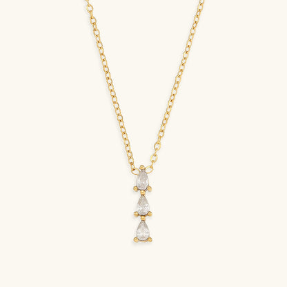 Elegant 18K Gold-Plated Necklace with Teardrop Diamond Simulants – Waterproof and Hypoallergenic 0