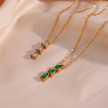 Elegant 18K Gold-Plated Necklace with Teardrop Diamond Simulants – Waterproof and Hypoallergenic 2