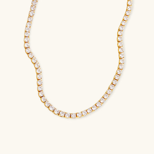 Elegant 18K Gold Diamond Tennis Necklace with AAAAA Simulants – Hypoallergenic and Water Resistant 0