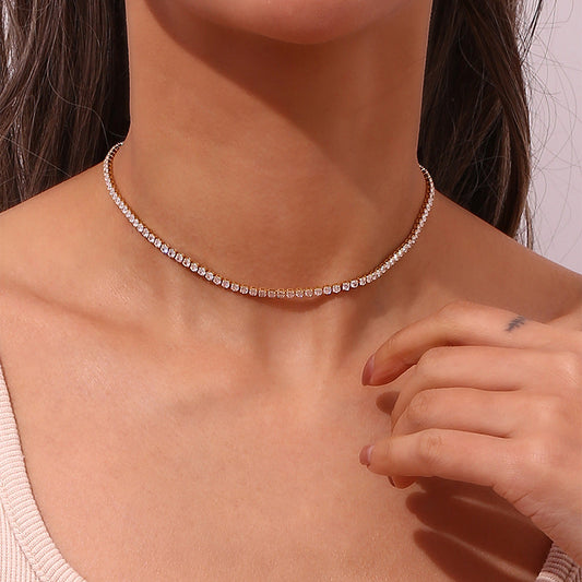 Elegant 18K Gold Diamond Tennis Necklace with AAAAA Simulants – Hypoallergenic and Water Resistant 1