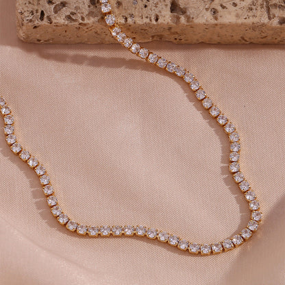 Elegant 18K Gold Diamond Tennis Necklace with AAAAA Simulants – Hypoallergenic and Water Resistant 2