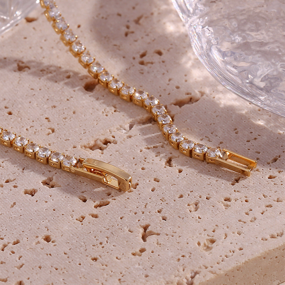 Elegant 18K Gold Diamond Tennis Necklace with AAAAA Simulants – Hypoallergenic and Water Resistant 3