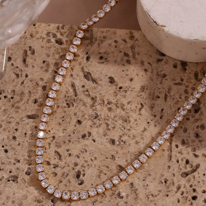 Elegant 18K Gold Diamond Tennis Necklace with AAAAA Simulants – Hypoallergenic and Water Resistant 5
