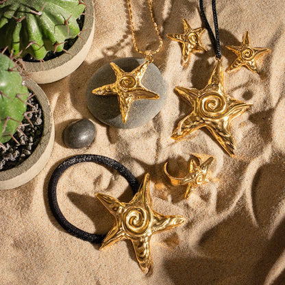 Elegant 18k Gold-Plated Pony Cuff with Starfish Design – Waterproof and Hypoallergenic 6