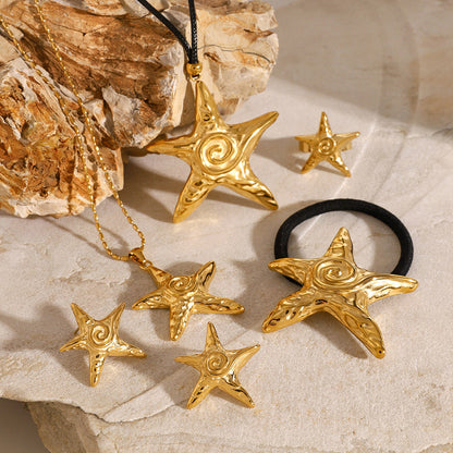 Elegant 18k Gold-Plated Pony Cuff with Starfish Design – Waterproof and Hypoallergenic 7