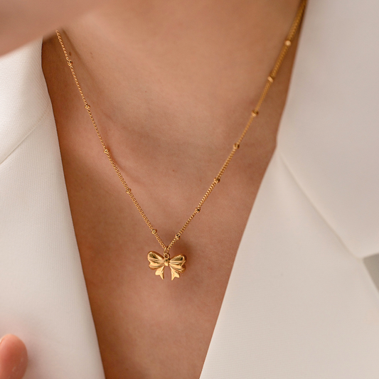 Elegant 18k Gold Bow Necklace for Women - Hypoallergenic, Waterproof Ribbon Design, 15 Inch with 2 Inch Extension 1