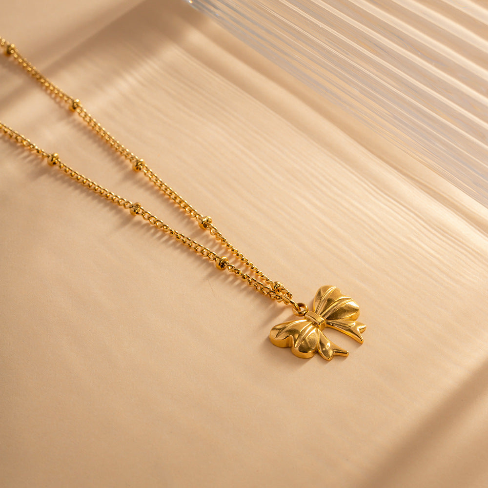 Elegant 18k Gold Bow Necklace for Women - Hypoallergenic, Waterproof Ribbon Design, 15 Inch with 2 Inch Extension 2