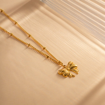 Elegant 18k Gold Bow Necklace for Women - Hypoallergenic, Waterproof Ribbon Design, 15 Inch with 2 Inch Extension 2