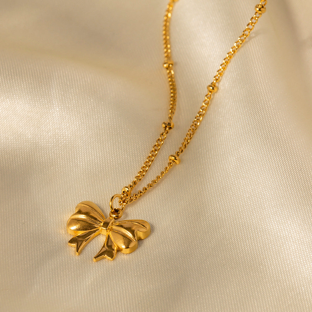 Elegant 18k Gold Bow Necklace for Women - Hypoallergenic, Waterproof Ribbon Design, 15 Inch with 2 Inch Extension 4