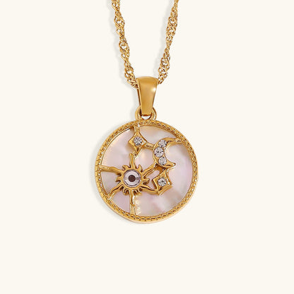 Elegant 18k Gold Necklace with Celestial Pendant and Diamond Simulants – Waterproof and Hypoallergenic 0