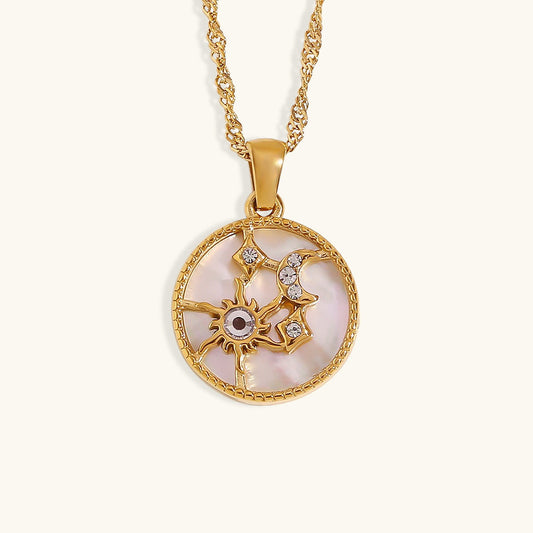 Elegant 18k Gold Necklace with Celestial Pendant and Diamond Simulants – Waterproof and Hypoallergenic 0