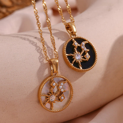Elegant 18k Gold Necklace with Celestial Pendant and Diamond Simulants – Waterproof and Hypoallergenic 2