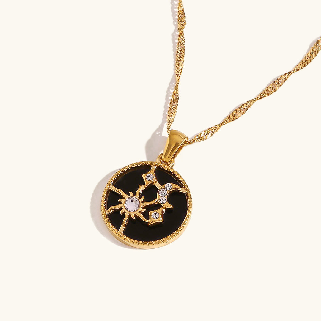 Elegant 18k Gold Necklace with Celestial Pendant and Diamond Simulants – Waterproof and Hypoallergenic 3
