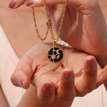 Elegant 18k Gold Necklace with Celestial Pendant and Diamond Simulants – Waterproof and Hypoallergenic 4