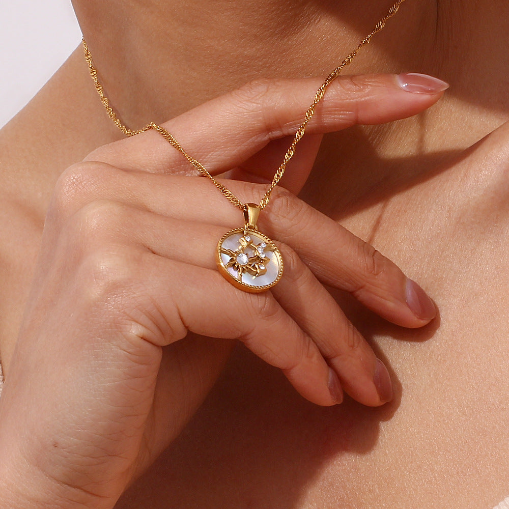 Elegant 18k Gold Necklace with Celestial Pendant and Diamond Simulants – Waterproof and Hypoallergenic 5