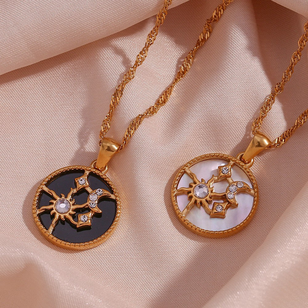 Elegant 18k Gold Necklace with Celestial Pendant and Diamond Simulants – Waterproof and Hypoallergenic 6