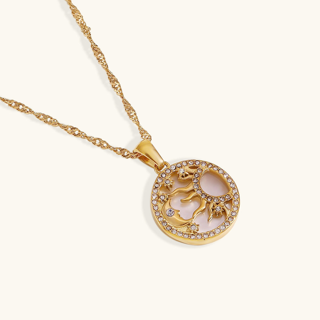 Elegant 18k Gold Necklace with Cosmic Pendant and Diamond Simulants – Hypoallergenic Women's Jewelry 0