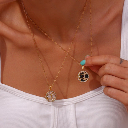 Elegant 18k Gold Necklace with Cosmic Pendant and Diamond Simulants – Hypoallergenic Women's Jewelry 1