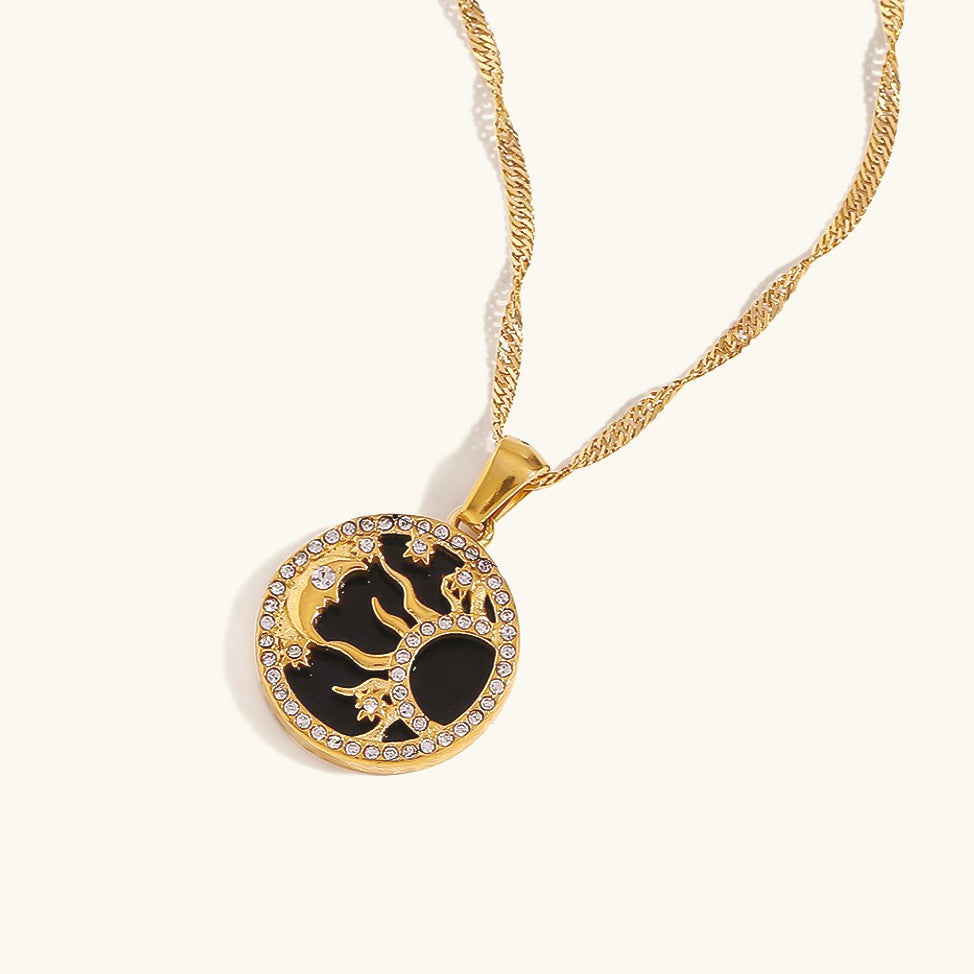 Elegant 18k Gold Necklace with Cosmic Pendant and Diamond Simulants – Hypoallergenic Women's Jewelry 2