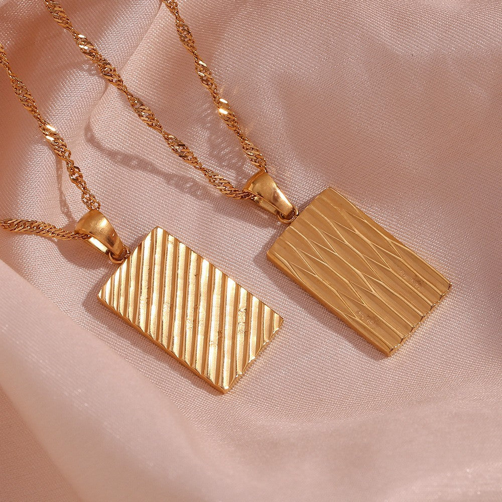 Elegant 18k Gold Necklace with Rectangular Pendant – Waterproof and Hypoallergenic 2