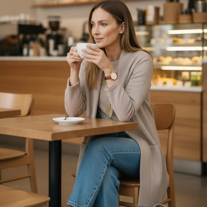 Women's Long Cardigan Three-Piece Trouser Set – additional product view | Hensley London