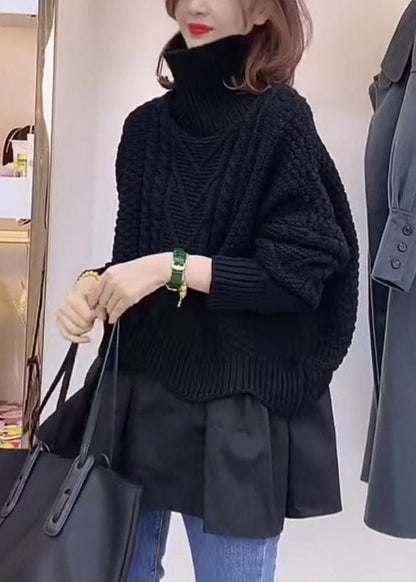 Women's Sweater Black Knit Turtle Neck - 1