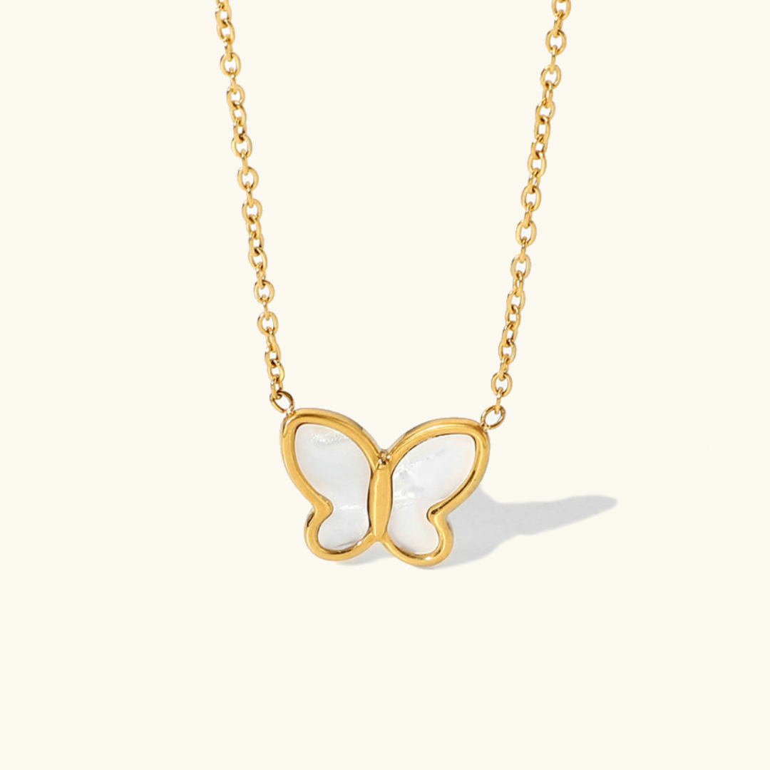 Elegant Butterfly Pendant Necklace with Mother of Pearl and Freshwater Pearls – Hypoallergenic Gold-Plated Jewelry for Women 0