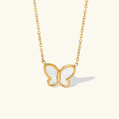 Elegant Butterfly Pendant Necklace with Mother of Pearl and Freshwater Pearls – Hypoallergenic Gold-Plated Jewelry for Women 0
