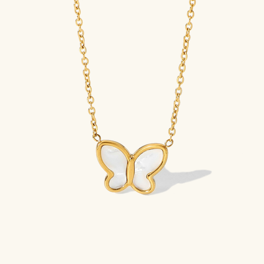 Elegant Butterfly Pendant Necklace with Mother of Pearl and Freshwater Pearls – Hypoallergenic Gold-Plated Jewelry for Women 0