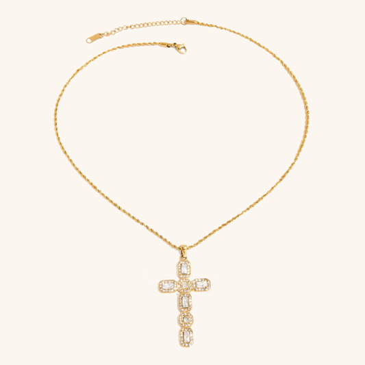 Elegant Diamond Cross Necklace in 18k Gold Plating – Hypoallergenic, Waterproof, Perfect for Layering 0