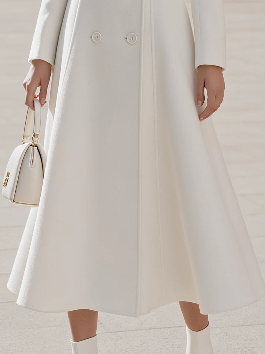 Women's Plush-Collar Double-Breasted Long Coat in White – product view | Hensley London