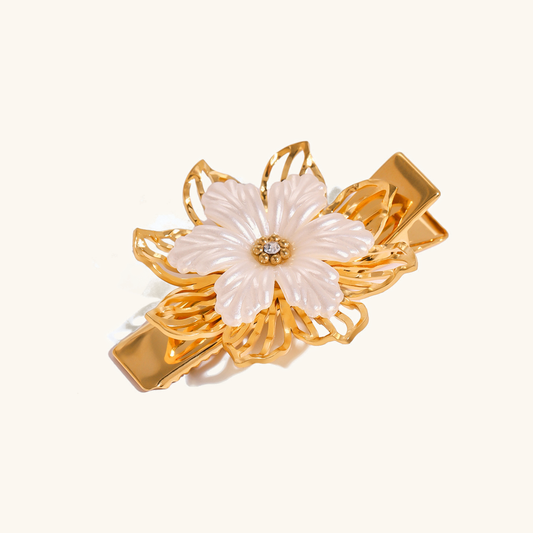 Elegant Floral Pearl Hair Clip – Gold Petal Design with Hypoallergenic Freshwater Pearl 0