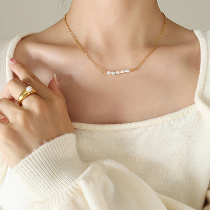 Elegant Freshwater Pearl Gold Necklace – 18k Gold Plated, Hypoallergenic, 17-Inch Length 1