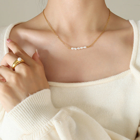 Elegant Freshwater Pearl Gold Necklace – 18k Gold Plated, Hypoallergenic, 17-Inch Length 1