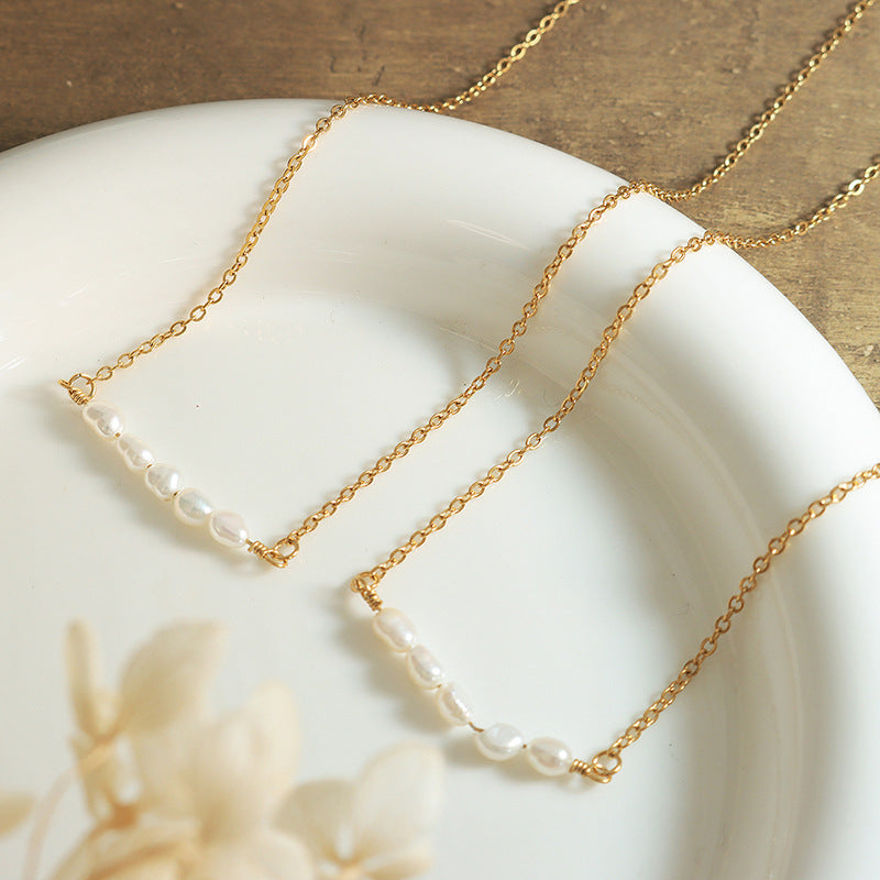 Elegant Freshwater Pearl Gold Necklace – 18k Gold Plated, Hypoallergenic, 17-Inch Length 4