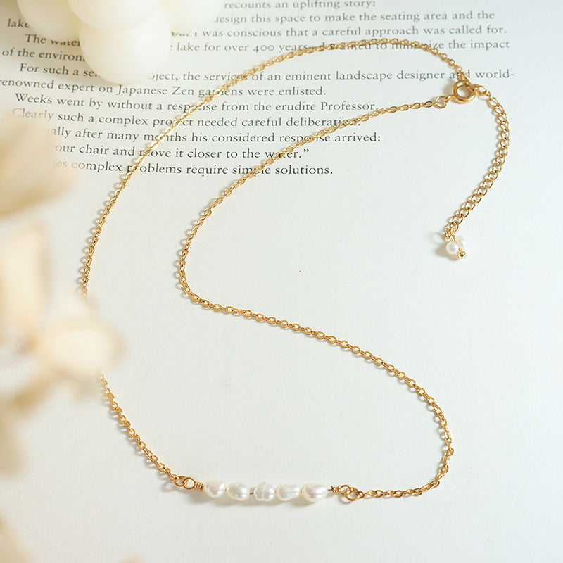Elegant Freshwater Pearl Gold Necklace – 18k Gold Plated, Hypoallergenic, 17-Inch Length 5