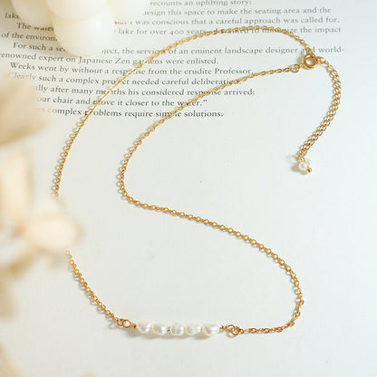 Elegant Freshwater Pearl Gold Necklace – 18k Gold Plated, Hypoallergenic, 17-Inch Length 5