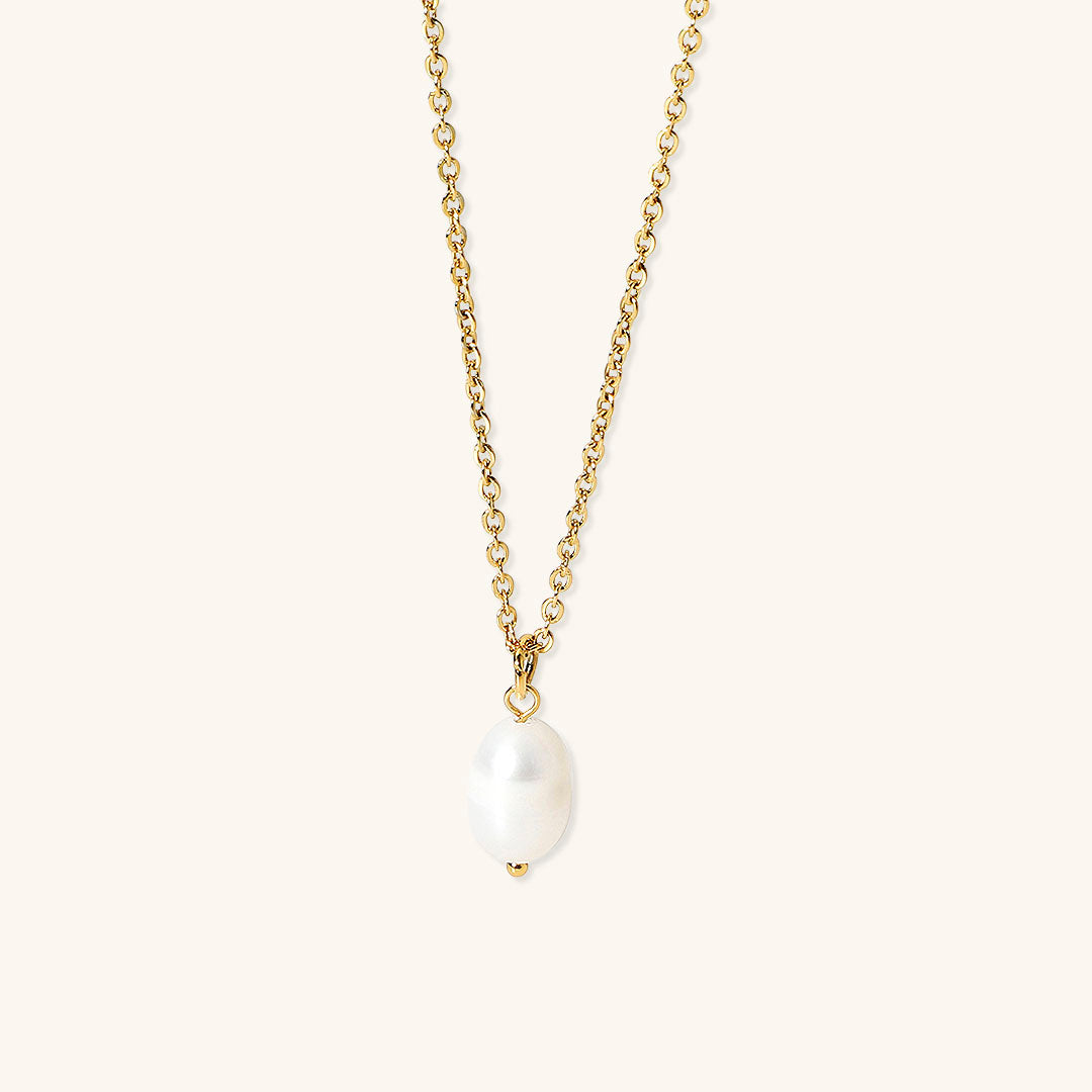 Elegant Freshwater Pearl Necklace on Waterproof Gold Chain – Hypoallergenic, Lightweight, 15-Inch with Extension 0