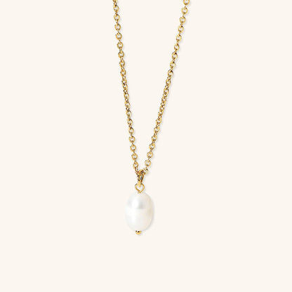 Elegant Freshwater Pearl Necklace on Waterproof Gold Chain – Hypoallergenic, Lightweight, 15-Inch with Extension 0
