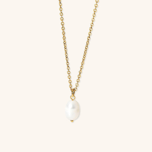 Elegant Freshwater Pearl Necklace on Waterproof Gold Chain – Hypoallergenic, Lightweight, 15-Inch with Extension 0