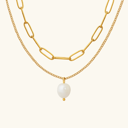 Elegant Freshwater Pearl Necklace with 18k Gold-Plated Paperclip Chain – Waterproof and Hypoallergenic Design for Women 0