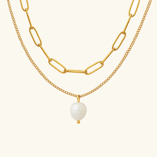 Elegant Freshwater Pearl Necklace with 18k Gold-Plated Paperclip Chain – Waterproof and Hypoallergenic Design for Women 0