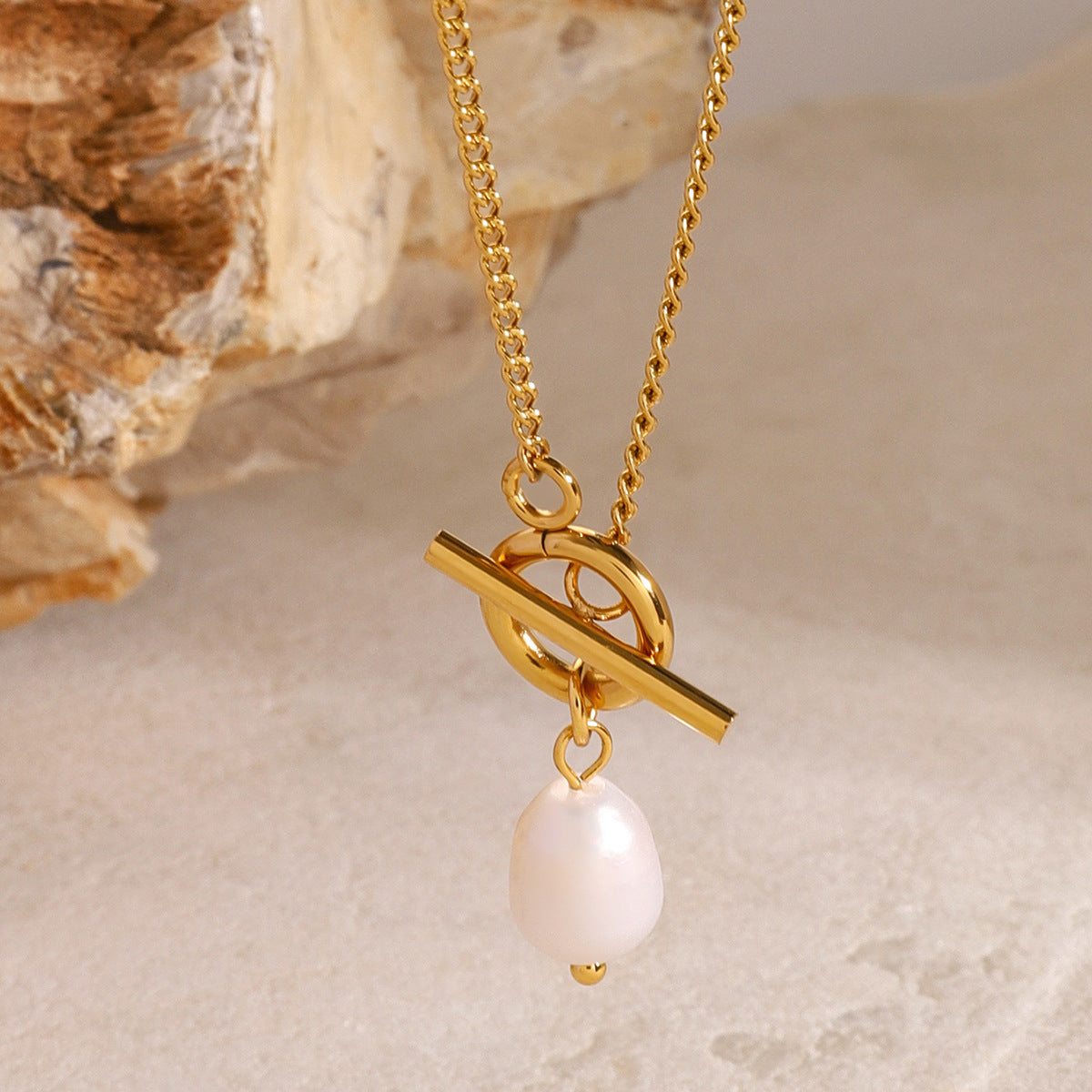 Elegant Freshwater Pearl Necklace with Toggle Clasp – Waterproof, Hypoallergenic, 16 Inches 2